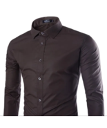 Solid Color Men&#39;s Fashionable Color Long Sleeve Shirt - Coffee - £11.99 GBP