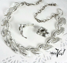 Vintage 40s Necklace &amp; Clip On Earring Set - Star Brand -Silver Leaves -... - £20.54 GBP
