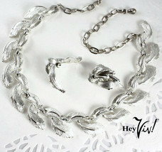 Vintage 40s Necklace &amp; Clip On Earring Set - Star Brand -Silver Leaves - Hey Viv - £20.11 GBP