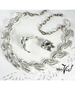 Vintage 40s Necklace &amp; Clip On Earring Set - Star Brand -Silver Leaves -... - £20.36 GBP