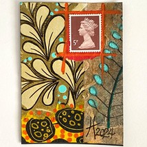 ACEO Original Mixed Media Mini Art UK Postage Stamp Tristina Dietz Elmes ATC - £11.95 GBP