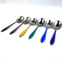 David Andersen Norway Sterling Silver Gilded &amp; Enameled 6 Spoon Set Rainbow Colo - £172.05 GBP