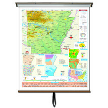 Arkansas State Intermediate Thematic Wall Map on Roller w/ Backboard - £200.77 GBP