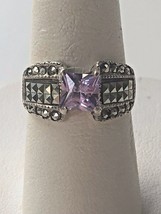 925 Sterling Silver Amethyst Cz &amp; Marcasites Ring Size 6.75 Sky - $35.64