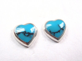Blue Simulated Turquoise Heart Shaped 925 Sterling Silver Stud Earrings ... - $8.99