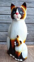 Balinese Wood Handicrafts Adorable Blue Eyed Feline Cat &amp; Kitten Family ... - $549.13 MXN