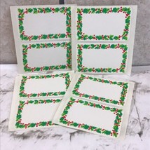 Vintage Christmas Holiday Label Stickers Lot Of 8 Red Green Holly Borders  - £6.22 GBP