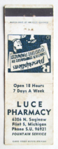 Luce Pharmacy - Flint, Michigan Drug Store 20 Strike Matchbook Cover Matchcover - £1.37 GBP