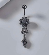Silver Belly Bar with Black CrystalSurgical Steel Belly Ring - £8.55 GBP