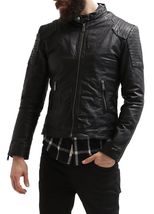 Men Leather Jacket Black Slim fit Biker Motorcycle Genuine Lambskin Jacket MJ023 - £93.80 GBP