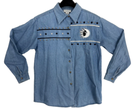 Vintage Christopher &amp; Banks Top Size S Denim Sun Moon Long Sleeve Shirt ... - $12.34