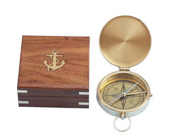 Solid Brass Gentlemen&#39;s Compass w/ Rosewood Box 4&quot;&quot; - £52.90 GBP