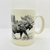 Montana Moose River Scene Coffee Tea Mug Off White And Black 18 oz - £9.33 GBP