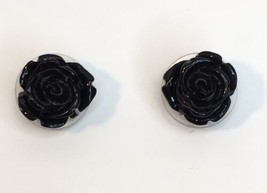 Black Acrylic or Plastic Rose Flower Stud Post Earrings Molded Shape - $10.00