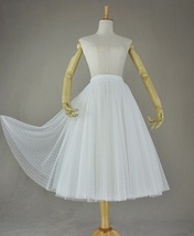 A-line IVORY WHITE Dot Tulle Midi Skirt Outfit Women Plus Size Tulle Tutu Skirt image 1