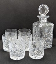 Royal Doulton &#39;Juno&#39; Square Crystal Glass Decanter Set, Six Tumblers, Hand Cut - £87.22 GBP