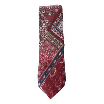 ORIGINAL PENGUIN Red Blue Pershing Abstract Patchwork Cotton Woven Slim Tie - £15.97 GBP