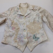 Women's Cream/Tan Floral Embroidered 4-Button Blazer Jacket Measured Chest 38" image 11