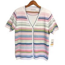 NEW Alfred Dunner Twin Set Sweater S Short Sleeve Striped Pastels Lightweight  - £26.71 GBP