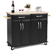 Kitchen Trolley Cart Rolling Utility Island Wood Top Storage Cabinet Home Black - £249.59 GBP