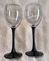 Luminarc France Black Stem Wine Glass Set of 2 Barware Glasses 7 3/4” x 2 6/10” - £12.76 GBP