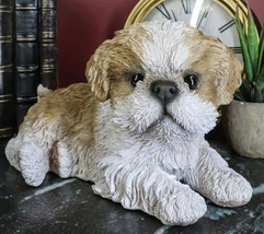 Lifelike Adorable Shih Tzu Dog At Rest With Glass Eyes Figurine Pet Pal Memorial - £31.63 GBP