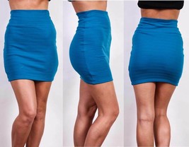 NEW Coutori Teal Solid Striped Bandage Mini Pencil Skirt Size S M L  - $14.99