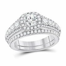 14kt White Gold Round Diamond Bridal Wedding Ring Band Set 2-1/3 Ctw - £4,272.88 GBP