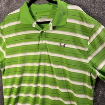 Under Armour Polo Shirt Mens 2XL XXL Striped Green Loose Heatgear Perfor... - £11.07 GBP
