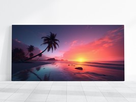 Beach Sunset Painting Portrait, Beach Picture Art Sunset Colorful Sky Landscape - £18.93 GBP+