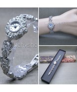Silver Black Vintage Style Marcasite Crystal Women Jewelry Bracelet Watc... - $26.99