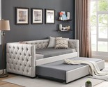 Twin-Size Daybed With Trundle, Linen Upholstered Tufted Pull Out Sofa Be... - $744.99