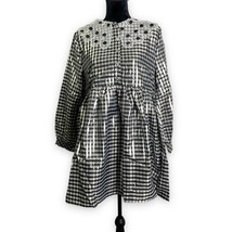 Sister Jane Glint Check Smock Dress in Black/Silver Collar Detail SMALL - £84.10 GBP