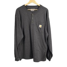 Carhartt Henley Shirt Gray Loose Fit Long Sleeve 3-Button Neck Mens Large - $23.10