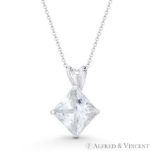 Solitaire 7mm Princess Cut CZ Crystal Rabbit-Ear 14mm Pendant in 14k White Gold - £43.70 GBP+