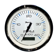 Faria Chesapeake White SS 4&quot; Tachometer w Hourmeter (4000 RPM) (Diesel) (Mech. T - £140.21 GBP