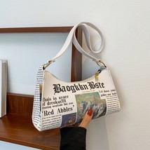 Leisure Newspaper Printing Underarm Shopping Bags Small PU Leather Single Strap  - £22.29 GBP