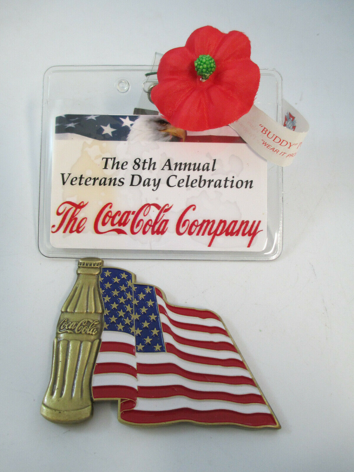 Coca-Cola Company Veteran's Day 2007 Challenge Coin with Poppy and Event Tag - $35.64