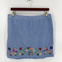 Talbots Skirt Size 16 P Blue Floral Embroidered Linen Cotton Blend Straight - £23.22 GBP