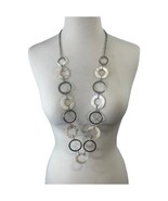 Vintage Claire&#39;s 36&quot; Mother of Pearl and Silver Circles Necklace Retro - $14.97