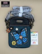 BLUE BUTTERFLY FLOWER CELLPHONE CROSSBODY PURSE BAG TURQUOISE CHALA - $39.11