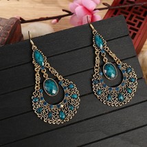 Vintage Gold Metal Water Drop Hollow Long Earrings For Women indian Jewelry Thai - £8.11 GBP