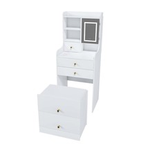 Compact White 3-in-1 LED Dressing Table, Mirror &amp; Storage Stool - $174.99