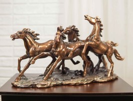 Large 17&quot;L Rustic Western Wild And Free 4 Running Horses Bronzed Resin S... - $3,164.47 MXN