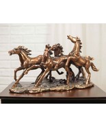 Large 17&quot;L Rustic Western Wild And Free 4 Running Horses Bronzed Resin S... - €148,13 EUR