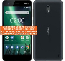 NOKIA 2 TA1007 16gb Quad-Core 8.0mp Camera 5.0&quot; Unlocked Android 7 4g Sm... - £140.27 GBP