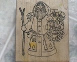Primitive Santa Claus wood mount rubber stamp Peddler&#39;s Pack Christmas o... - $26.88