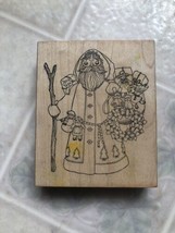 Primitive Santa Claus wood mount rubber stamp Peddler&#39;s Pack Christmas old world - £21.09 GBP
