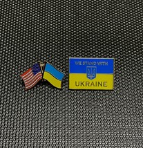 USA UKR Friendship WE STAND WITH UKRAINE Flag Enamel Lapel Pin Set Slava... - $9.46