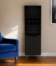 71&quot; Black Tall Bar Cabinet with Two Door Panels and Top Wine Glass Rack - $915.22 CAD